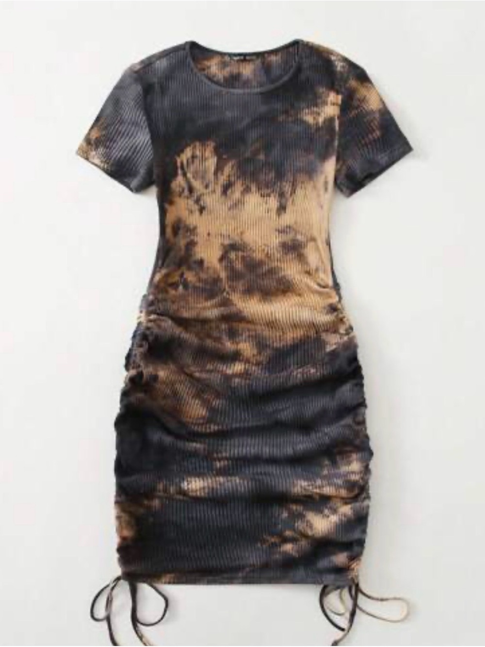 SHEIN Black & Brown Tie-Dye Ribbed Ruched Mini Dress Maternity
